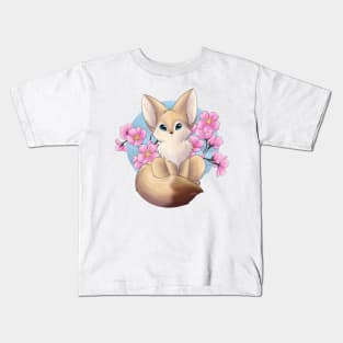 Chibi Fennec Fox Cherry Blossoms Kids T-Shirt